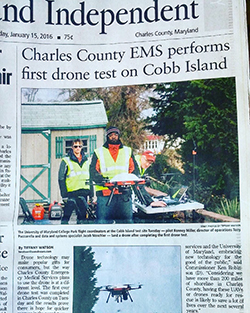 News clipping of UMD Test Site Cobb Island flight