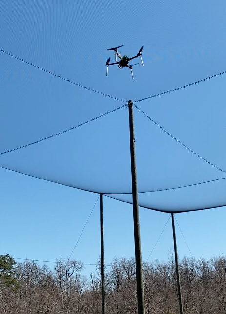 A drone flying at the Fearless Flight facility